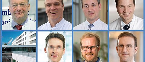 Sieben Experten des UKW brachten ihr Wissen beim 5. Digitalen Myelom-Forum ein (von links oben nach rechts unten): Prof. Dr. Hermann Einsele, PD Dr. Leo Rasche, Prof. Dr. Martin Kortüm, Prof. Dr. Andreas Beilhack, Prof. Dr. Andreas Buck, Prof. Dr. Michael Hudecek und Prof. Dr. Imad Maatouk. Bilder: UKW