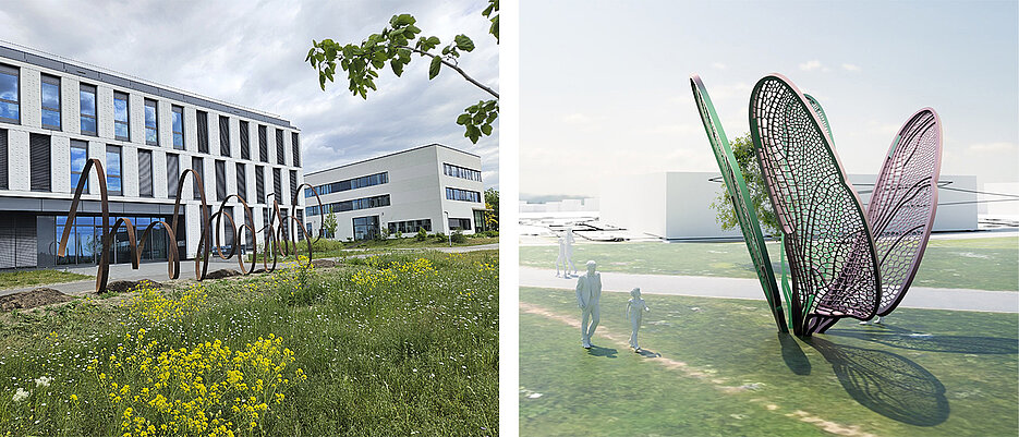 Links: „SCRIPT“ vor dem ZPD. Rechts: Animiertes Modell von „Jungfernflug".