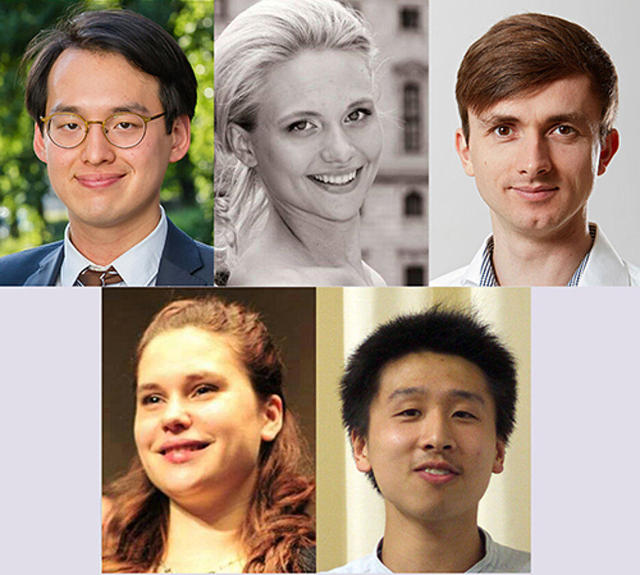 Die Musikerinnen und Musiker vom „Team CORda“ (von links oben im Uhrzeigersinn): Wonhyeok Lee, Anna Dorothea Mutterer,·Markus Hein, Jiechu Chen und Anna Heger. (Fotos: privat)